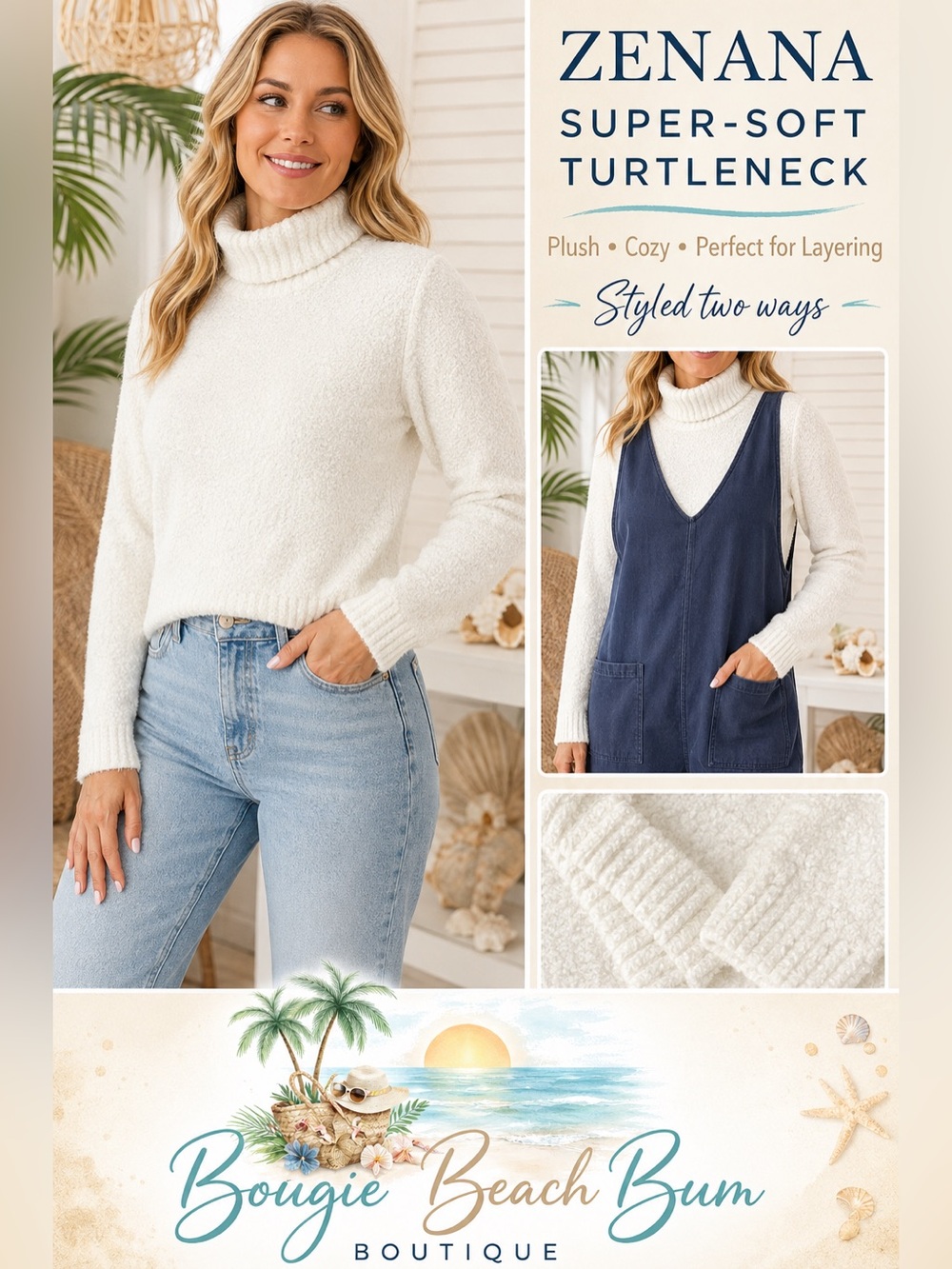 Zenana Outfitters Ivory Cozy Turtleneck Sweater